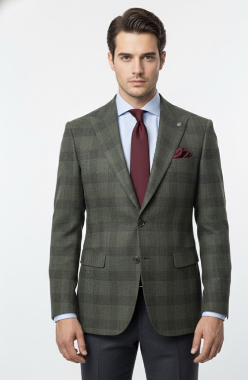 Presto Erkek 4 Drop Ekose Ceket Haki 1710-700