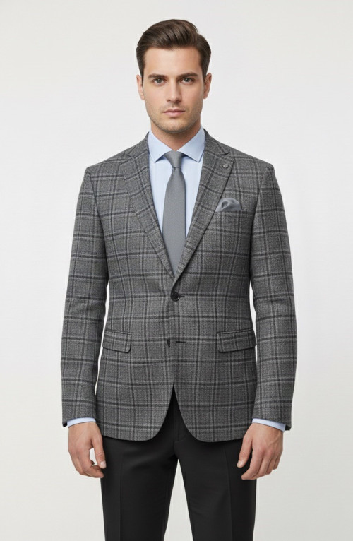 Presto Erkek 4 Drop Yün Efektli Ekose Ceket Siyah 1719-001