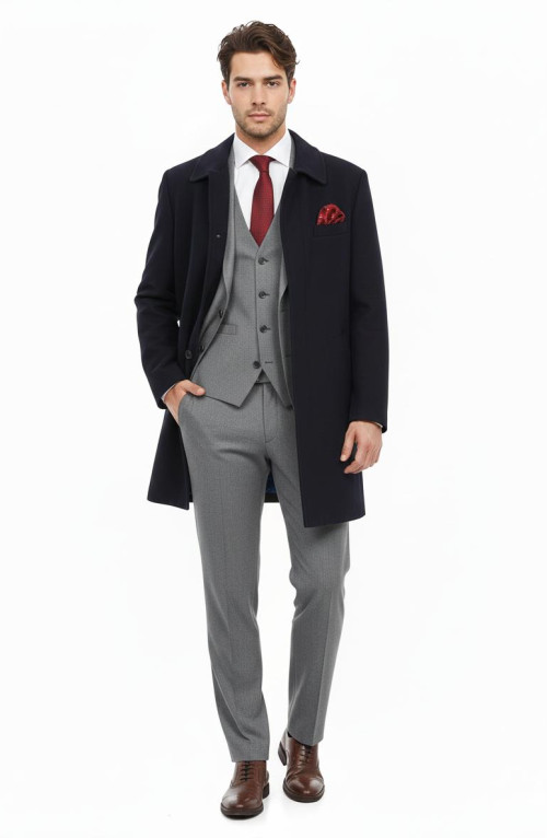 Presto Erkek Ceket Üstü Kaşe Kaban Lacivert 5012